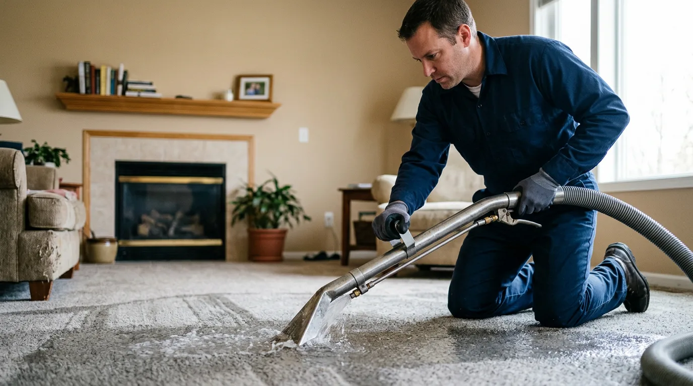 Water damage restoration technician working near Covington, OK